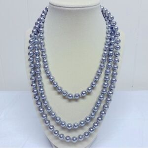 Gray Knotted Glass Bead Necklace 30” Faux Pearls Vintage Gorgeous